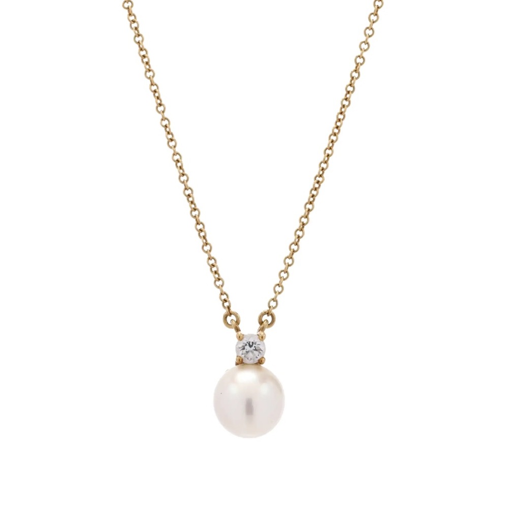 Tiffany & Company Pearl and Diamond Charm Necklace, 18k Yellow Gold